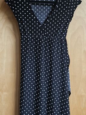 Love Rocks Black with White Polka Dot V-Neck Midi Dress